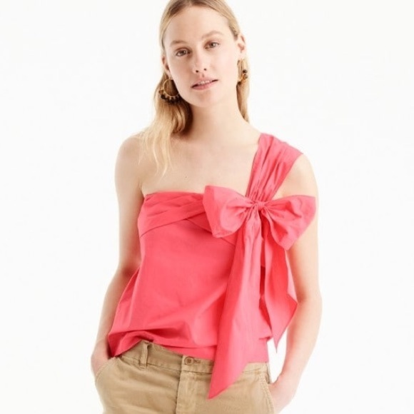 J. Crew Tops - J Crew Pink Bow One Shoulder Boho Top Size 10